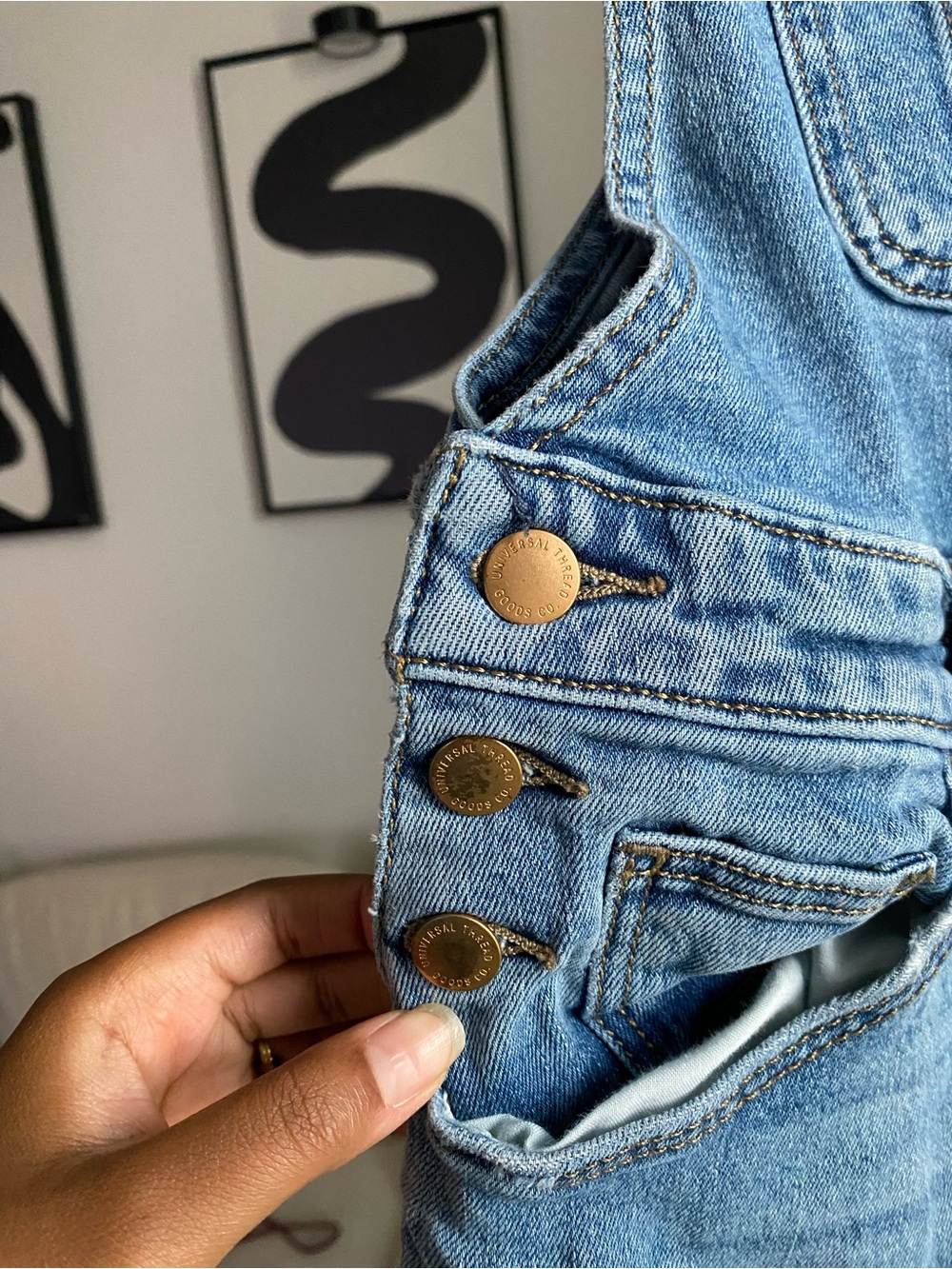 Universal Thread Light Wash Denim Overalls with Adjustable Straps - Picture 3 of 7